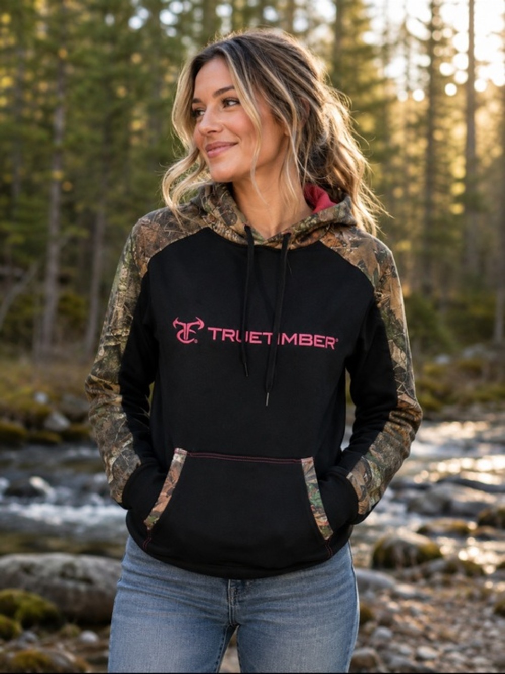 TrueTimber Camo Hoodie Women’s Medium Black Pink Hunting Sweatshirt